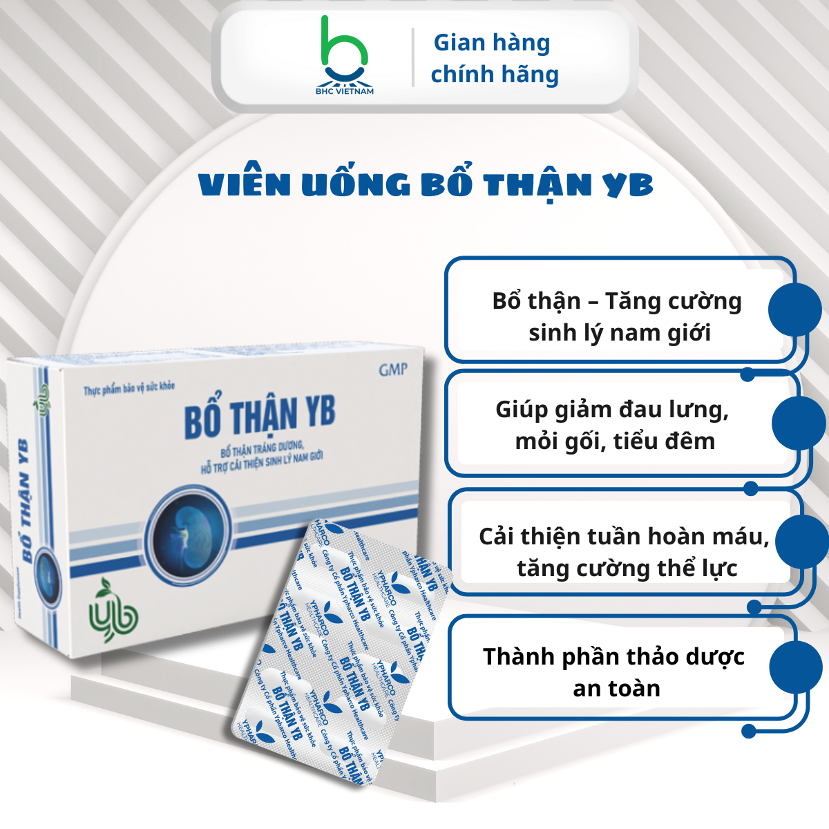 TPBVSK Bổ Thận YB – Hỗ Trợ Tăng Cường Sinh Lý Nam, Bổ Thận Tráng Dương, Giảm Tiểu Đêm, Mỏi Gối