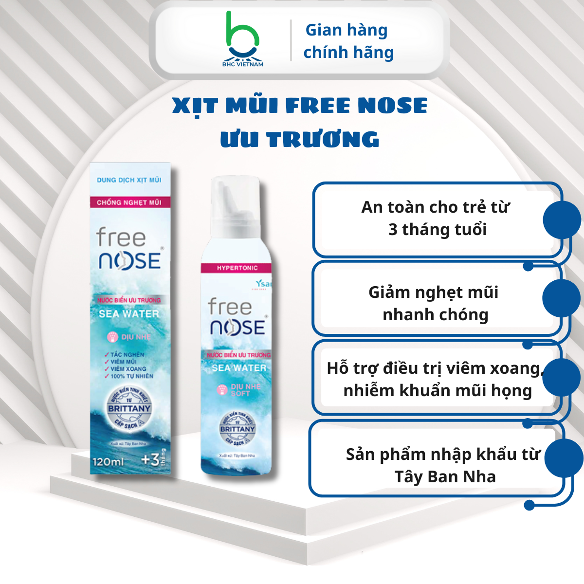 Xịt Mũi Free Nose Ưu Trương Hỗ Trợ Giảm Nghẹt Mũi, Chảy Nước Mũi, Viêm Xoang Cho Trẻ Từ 3 Tháng